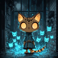 Poster - Magical Cat with Glowing Spirits