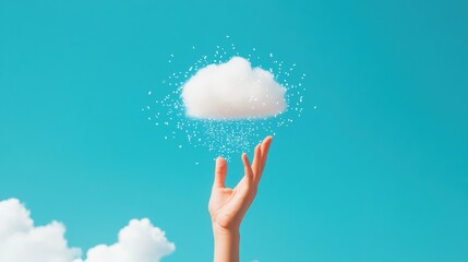 Poster - A hand reaching out to touch a cloud icon, symbolizing accessing data and services in the cloud.