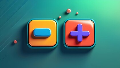Poster - The image features colorful buttons for adding and subtracting, designed in a playful and modern style with a vibrant background.