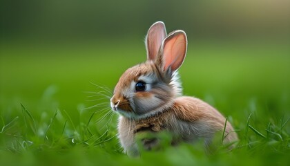 Charming rabbit nestled in lush green grass