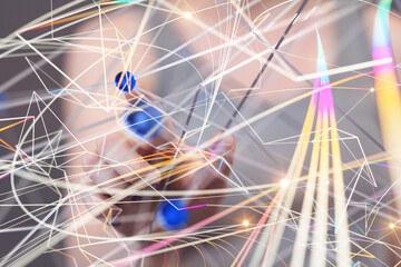 Poster - Digital cyberspace with particles and Digital data network connections concept.