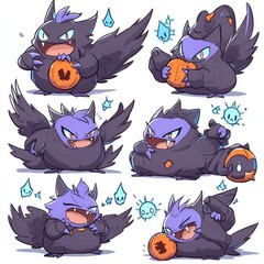 Sticker - Cute Purple Monster Cartoon Character with Pumpkin