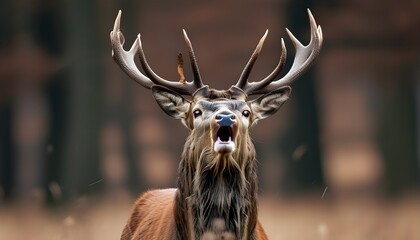 Wall Mural - Majestic fallow deer stag vocalizing during the vivid rutting season