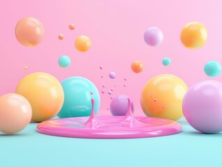 Sticker - Colorful Spheres and Pink Liquid Splash.