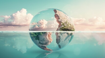 Poster - A surreal image of a globe split into two halves, each representing a distinct political ideology, their surfaces colliding and merging.