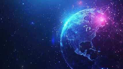 Poster - Abstract tech background with global network and digital connection. Digital data globe. Global network. Global internet business. Futuristic digital world. Symbolizing global connectivity. Copy space