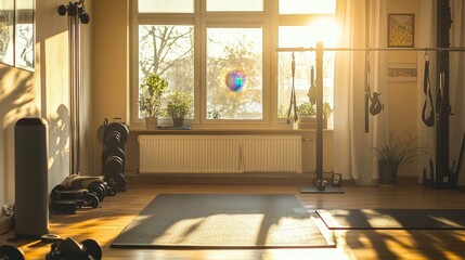 Wall Mural - Cozy Home Gym with Bright Natural Lighting