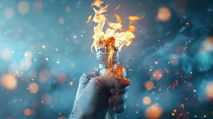 Canvas Print - A surreal image of a hand holding a burning torch, representing the passion and drive necessary for strategic success.