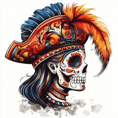 Wall Mural - Sugar Skull Pirate with Ornate Hat