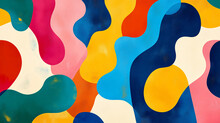 A visual of a quirky abstract shape pattern with vibrant and playful colors.