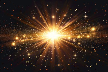 Poster - A Vibrant Golden Explosion of Light with Sparkles and Energetic Light Rays for a Stunning Visual Experience