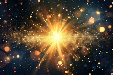 Poster - A Vibrant Golden Explosion of Light with Sparkles and Energetic Light Rays for a Stunning Visual Experience