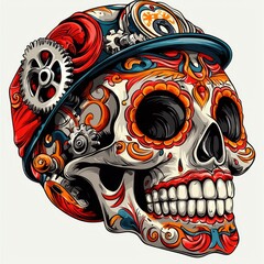 Sticker - Sugar Skull with Steampunk Hat