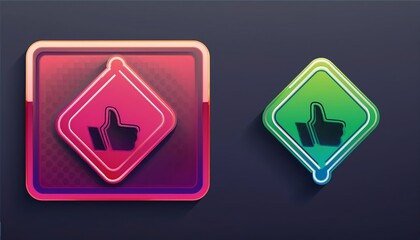 Poster - Stylish thumbs-up icons in vibrant colors on a dark background, representing approval and positivity.