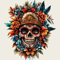 Wall Mural - Sugar Skull with Floral Crown