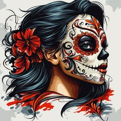 Wall Mural - Day of the Dead Sugar Skull Woman Portrait