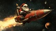 © otticart - santa claus is riding a rocket sleigh in outer space