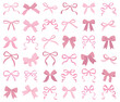 © yuliabikirova - Vector Illustrations of soft pink vintage bow set. Bow for girly hair decor, flat icons. Ribbons isolated. Trendy girls accessories. Cute hairstyle elements collection.Simple handdrawn pink ribbon bow