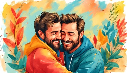 Poster - Heartwarming Fathers Day Illustration of Father and Son Embracing, Perfect for Album, Notebook, or Flyer Design