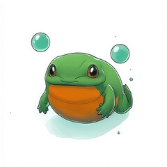 Canvas Print - Adorable Cartoon Frog with Bubbles