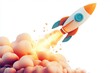 © khalid_spk - A colorful cartoon rocket blasting off leaving behind a trail of billowing clouds and flames