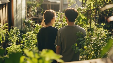 Wall Mural - Serene Embrace in a Lush Garden Sanctuary