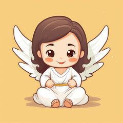 Poster - Delight in this cute minimalist illustration of a baby angel. Simple design meets detailed charm on a crisp white background.