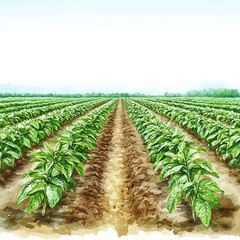 Canvas Print - Watercolor Painting of a Tobacco Plantation.