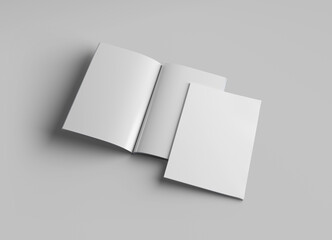 Wall Mural - isolated magazine cover and open magazine mockup on white background with soft shadows. 3d rendering