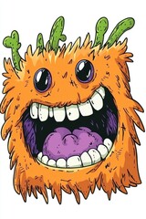 Sticker - Funny Cartoon Monster with Big Mouth and Teeth