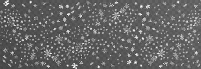 Vector snow on isolated transparent background. Snow png, snowflakes png. Snowfall, blizzard, winter. Snowy or Christmas background.