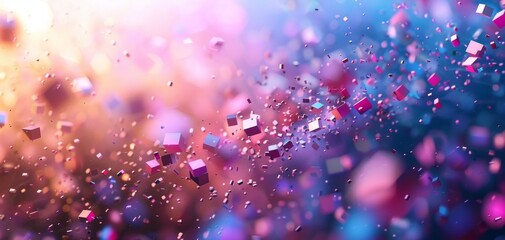 Fototapete - Abstract colorful particles creating a vibrant digital background with sparkling effects.