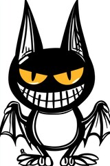 Poster - Cartoon Black Bat with Big Grin and Yellow Eyes