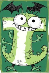 Wall Mural - Funny Monster Letter T with Wings