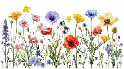 Wall Mural - Set of garden flowers on white background