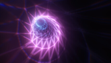 Poster - A mesmerizing pink and blue vortex with a geometric wireframe futuristic glowing tunnel effect for conveying technology, digital worlds, or abstract energy