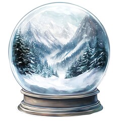 Sticker - Snow Globe with Winter Mountain Landscape.