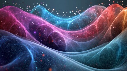 Poster - A vibrant visualization of quantum superposition illustrating wave functions and interactions within the realm of quantum mechanics