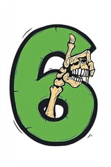 Sticker - Skeleton Hand Emerging from Green Number Six