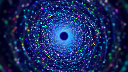 Poster - cyber tunnel consisting of moving glowing points. futuristic infinite space background. concept of d