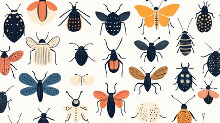 Sticker - Immerse yourself in vibrant hues and whimsy with this D art wallpaper showcasing delightful butterflies and charming beetles.