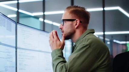 Poster - Unhappy Sad Developer Programmer Man In Stress Coding Software