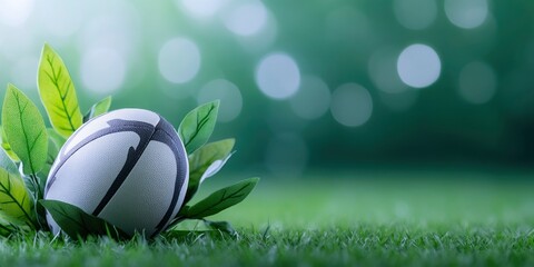 rugby ball on green grass