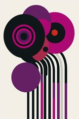 Wall Mural - Abstract Geometric Pattern with Circles and Stripes in Purple, Pink and Black