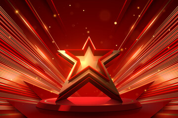Wall Mural - red and gold star shape with light effects
