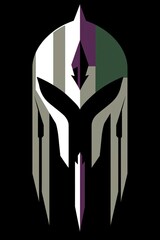 Poster - Abstract Warrior Helmet Logo with Green, White and Purple Color Scheme