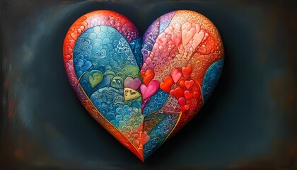 Intricate, colorful heart design against a dark backdrop showcasing artistic flair and emotion