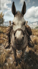 Wall Mural - Close-up Portrait of a Mule in a Field