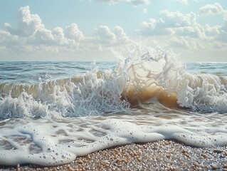 Wall Mural - Ocean Wave Crashing on Sandy Beach