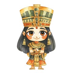 Poster - Cute Cartoon Illustration of an Egyptian Queen with a Golden Crown.